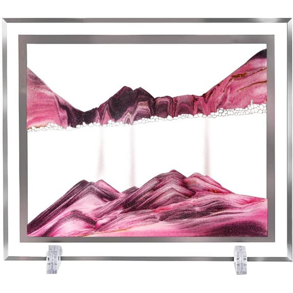 Aoderun Moving Sand Art Liquid Motion Square Glass Sandscapes Decor Home Office (10×12in,Pink)