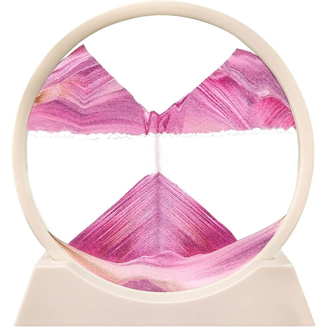 Aoderun Moving Sand Art Picture Round Glass Decor Desktop Home Office (7", Pink)