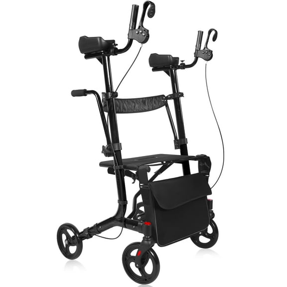 Aoemoe 2-in-1 Rollator Transport Chair, 450 lb Heavy-Duty, 19.8 lb Lightweight Folding Walker-Wheelchair Combo, Dual Brakes & Storage Bag, Black