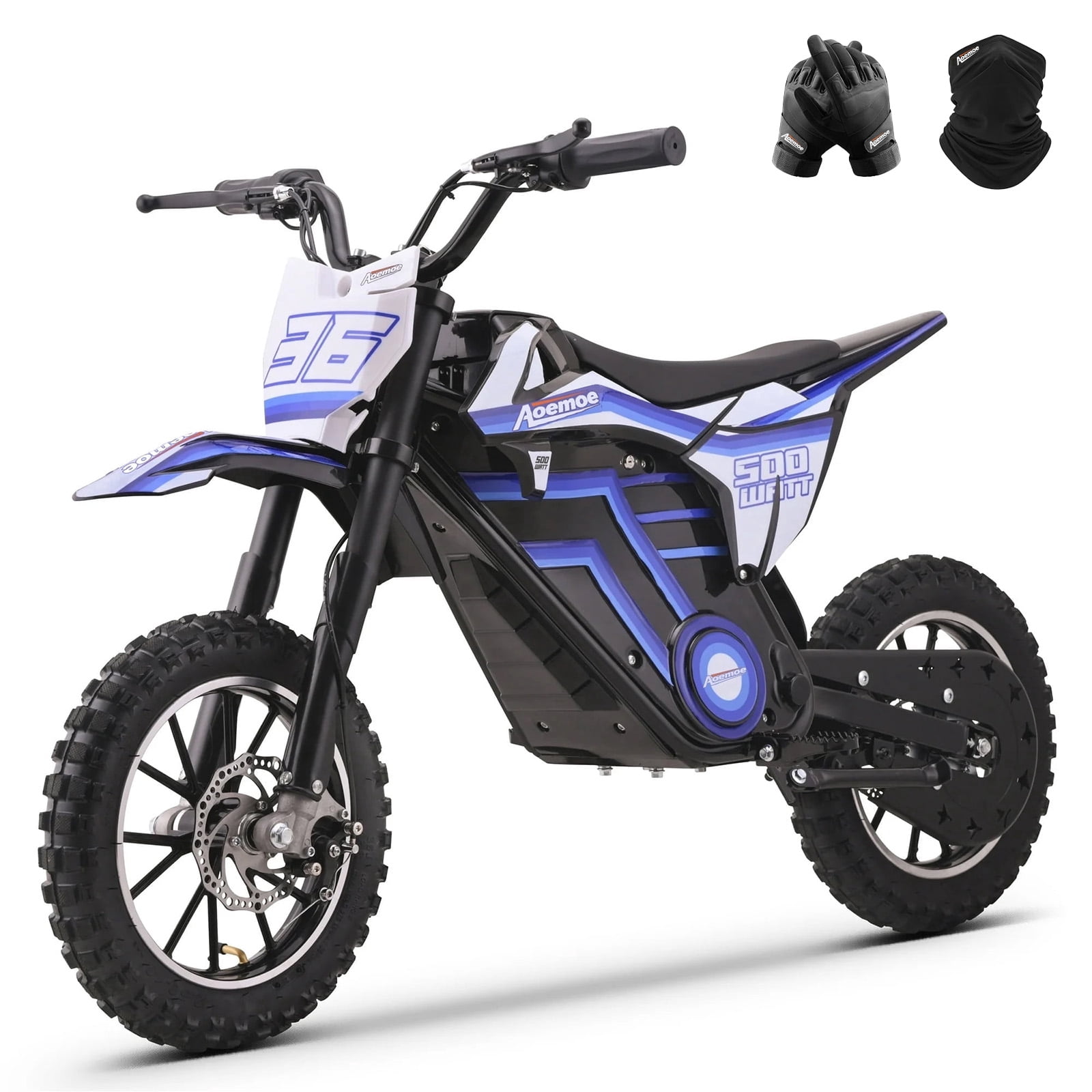 Aoemoe Motorcycle, Motorized Dirt Bikes for kids 8-14, 36V 500W – 15 MPH Top Speed, Dual Suspension, Blue