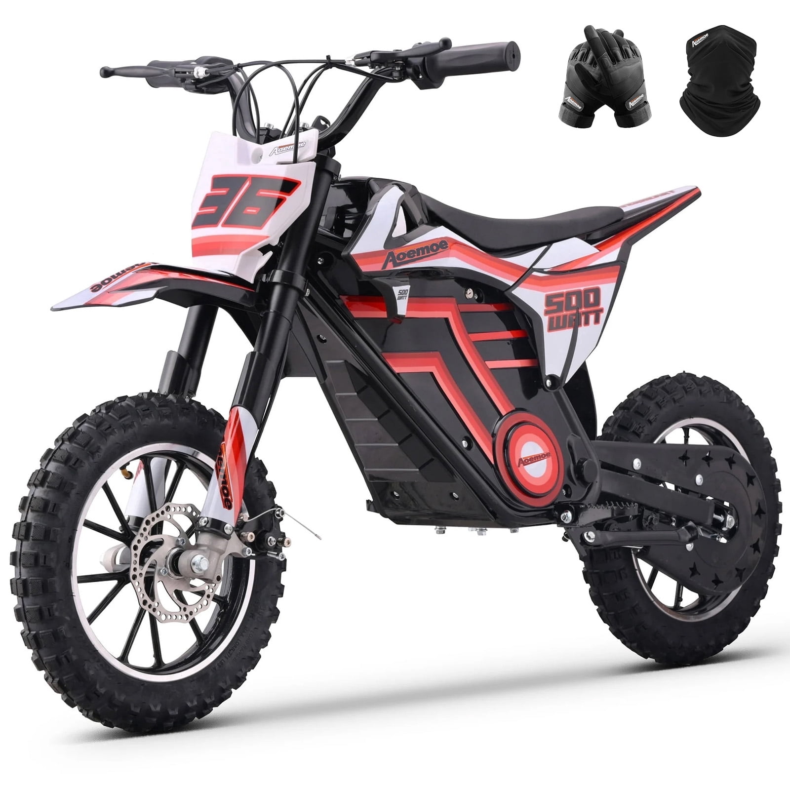 Aoemoe Motorcycle, Motorized Dirt Bikes for kids 8-14, 36V 500W – 15 MPH Top Speed, Dual Suspension, Red
