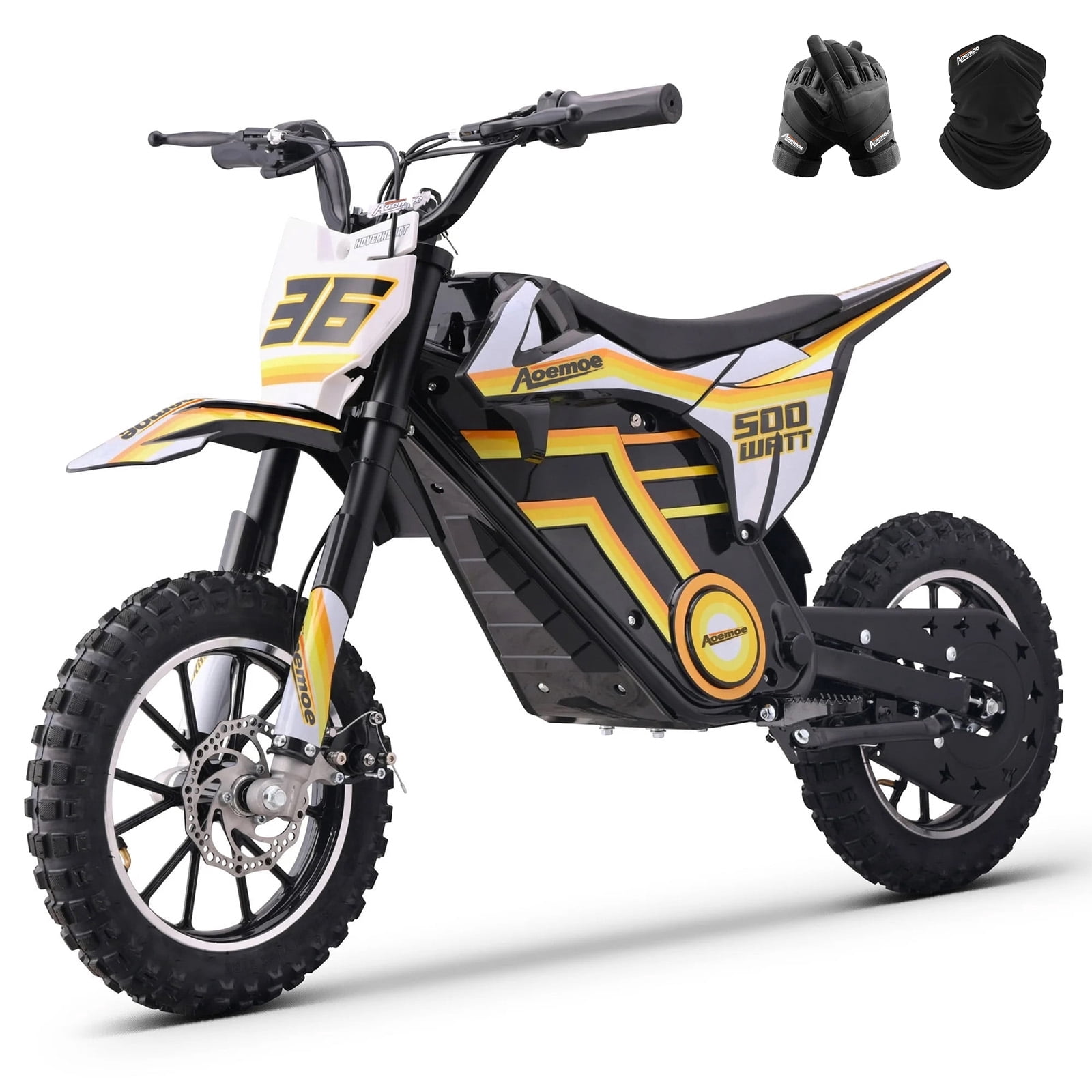 Aoemoe Motorcycle, Motorized Dirt Bikes for kids 8-14, 36V 500W – 15 MPH Top Speed, Dual Suspension, Yellow