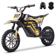 Aoemoe Motorcycle, Motorized Dirt Bikes for kids 8-14, 36V 500W   15 MPH Top Speed, Dual Suspension, Yellow