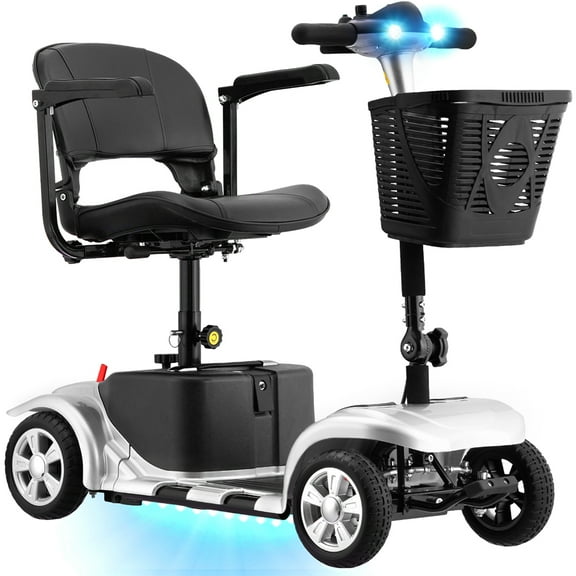Aoemoe 4 Wheel Mobility Scooter for Seniors, Foldable Powered Mobile Wheelchair for Adult 300lbs, Silver