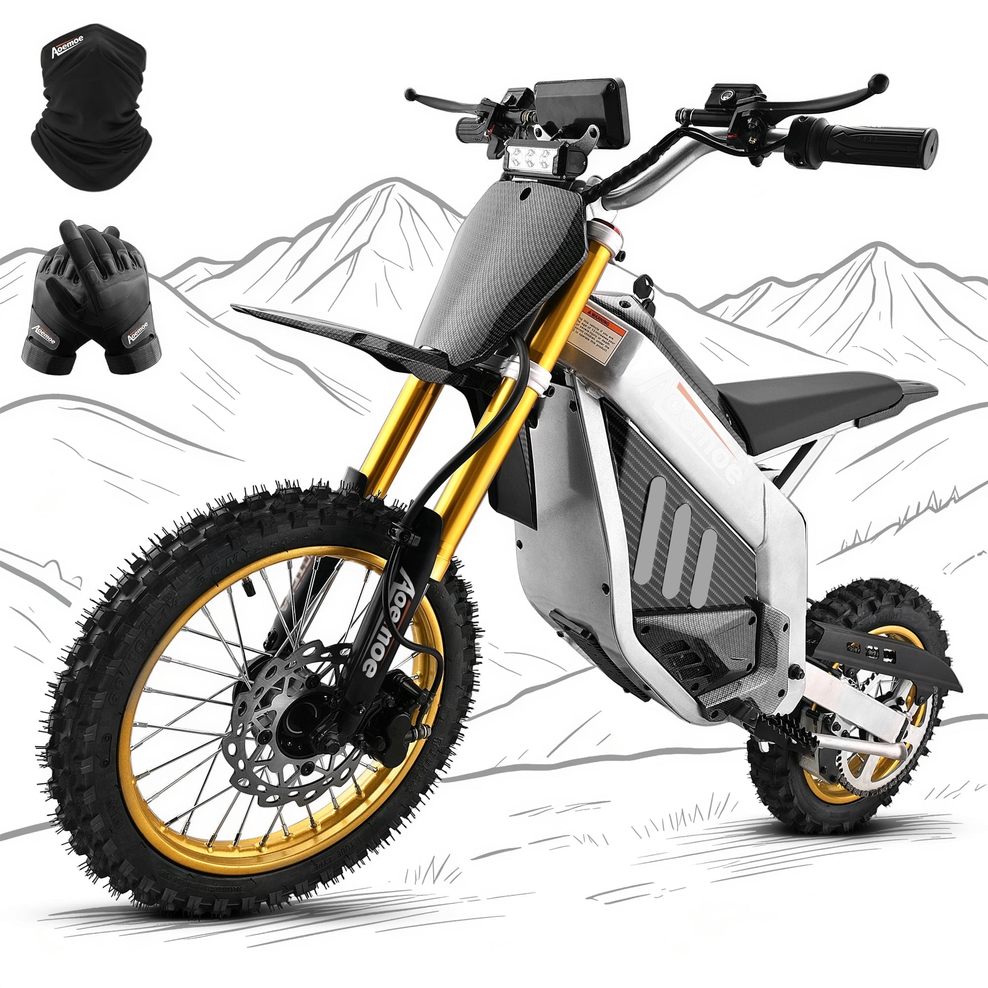 Aoemoe Electric Dirt Bike for Teens Adults, 14"/12" Fat Tire 2000W (Peak 3000W) 48V 30AH Battery 42MPH Hydraulic off-Road Age 13+ (White)
