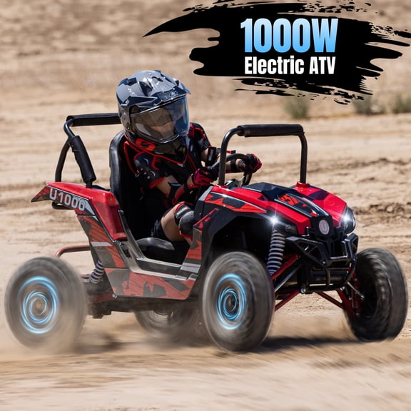 Aoemoe 48V UTV 1000W Motor,48 Volt Ride on Toys ,Electric Vehicles with Disk Brake,Gear Switch, Steel Frame, Off-Road Tire, Flexible Seat Belt and Seat, Three-Speed Limit-Lock Function(Red)