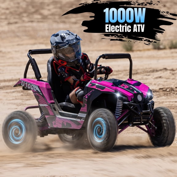 Aoemoe 48V UTV 1000W Motor,48 Volt Ride on Toys ,Electric Vehicles with Disk Brake,Gear Switch, Steel Frame, Off-Road Tire, Flexible Seat Belt and Seat, Three-Speed Limit-Lock Function(Pink)