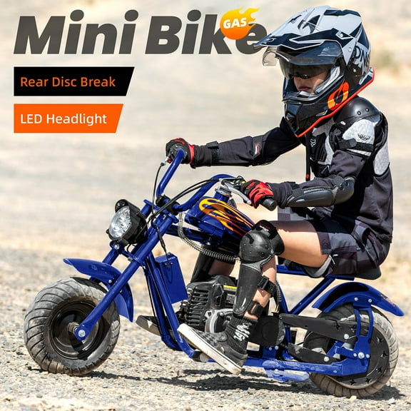 Aoemoe 49cc Kids Mini Chopper Dirt Bike, 2-Stroke Gas Powered Off-Road Motorcycle with Disc Brakes, Max Speed 18MPH, Max Load 160LBS, Blue