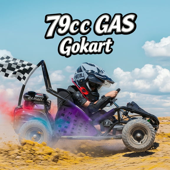 Aoemoe 79cc Go Kart 20mph 4-Stroke Single Seat Gas Powered Race Kart for Kids 8-12, 2.5 HP, No Oil Mix, Black