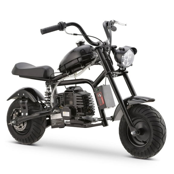 Aoemoe Gas Mini Chopper Bike, DB003 Model 49.4 CC 2-Stroke Dirt Bike with Big Headlight, Rear Shock Absorber, Metal Frame, Disc Brakes, Max Load 165Lbs, Up to 18Mph（Black）