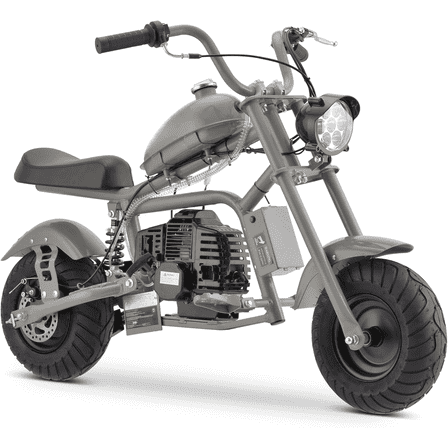 Aoemoe Gas Mini Chopper Bike, DB003 Model 49.4 CC 2-Stroke Dirt Bike with Big Headlight, Rear Shock Absorber, Metal Frame, Disc Brakes, Max Load 165Lbs, Up to 18Mph（Gray）
