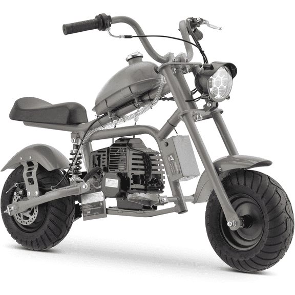Aoemoe Gas Mini Chopper Bike, DB003 Model 49.4 CC 2-Stroke Dirt Bike with Big Headlight, Rear Shock Absorber, Metal Frame, Disc Brakes, Max Load 165Lbs, Up to 18Mph（Gray）