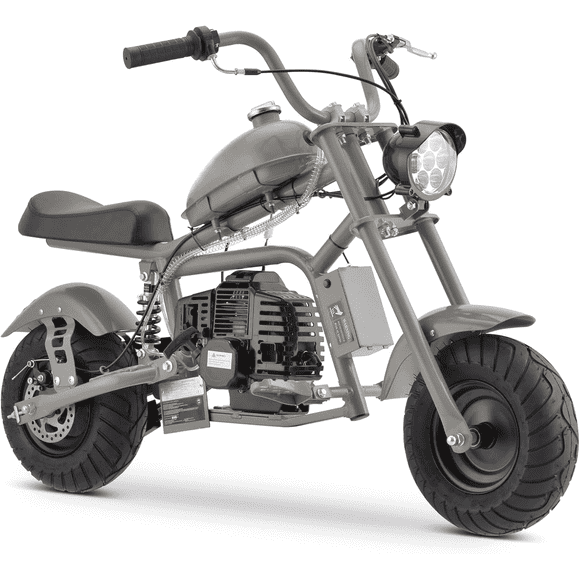 Aoemoe Gas Mini Chopper Bike, DB003 Model 49.4 CC 2-Stroke Dirt Bike with Big Headlight, Rear Shock Absorber, Metal Frame, Disc Brakes, Max Load 165Lbs, Up to 18Mph(Gray)