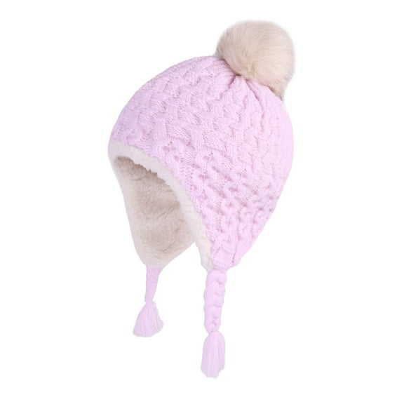 Aofany 1-5 Years Girls Boys Kids Winter Warm Beanie Hat Knit Thick Ski Cap with Faux Fur Pompom Cute Toddler Warm Knitted Head Cap