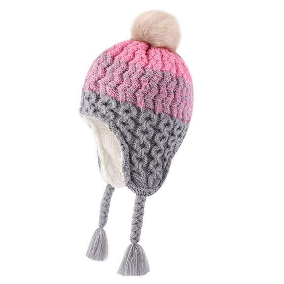 Aofany 1-5 Years Girls Boys Kids Winter Warm Beanie Hat Knit Thick Ski Cap with Faux Fur Pompom Cute Toddler Warm Knitted Head Cap