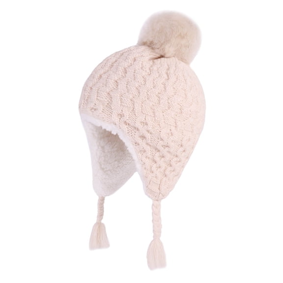 Aofany 1-5 Years Girls Boys Kids Winter Warm Beanie Hat Knit Thick Ski Cap with Faux Fur Pompom Cute Toddler Warm Knitted Head Cap
