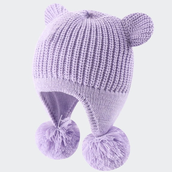 Aofany 1-5 Years Girls Boys Kids Winter Warm Beanie Hat Knit Thick Ski Cap with Faux Fur Pompom Cute Toddler Warm Knitted Head Cap