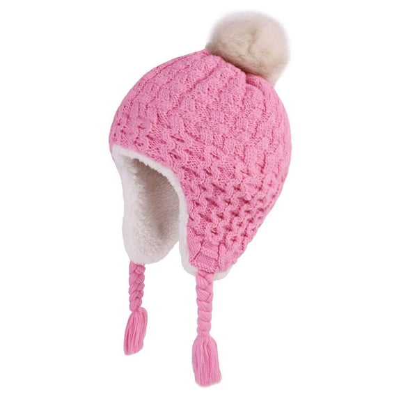 Aofany 1-5 Years Girls Boys Kids Winter Warm Beanie Hat Knit Thick Ski Cap with Faux Fur Pompom Cute Toddler Warm Knitted Head Cap