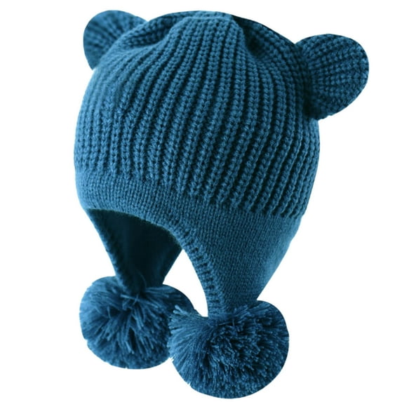 Aofany 1-5 Years Girls Boys Kids Winter Warm Beanie Hat Knit Thick Ski Cap with Faux Fur Pompom Cute Toddler Warm Knitted Head Cap