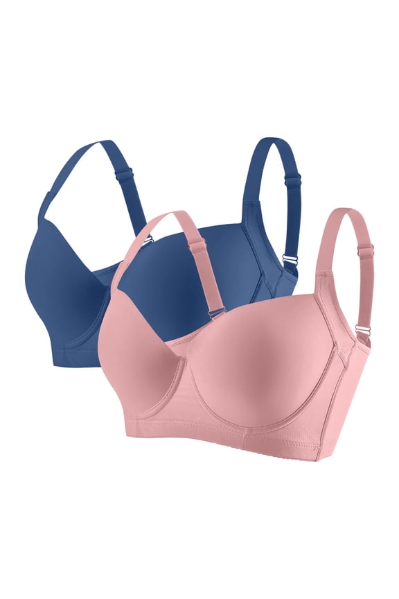 2-Pack Push Up Bras for Women Plus Size Bras for Everyday Comfort Underwire Seamless Underwear, 36C-46C