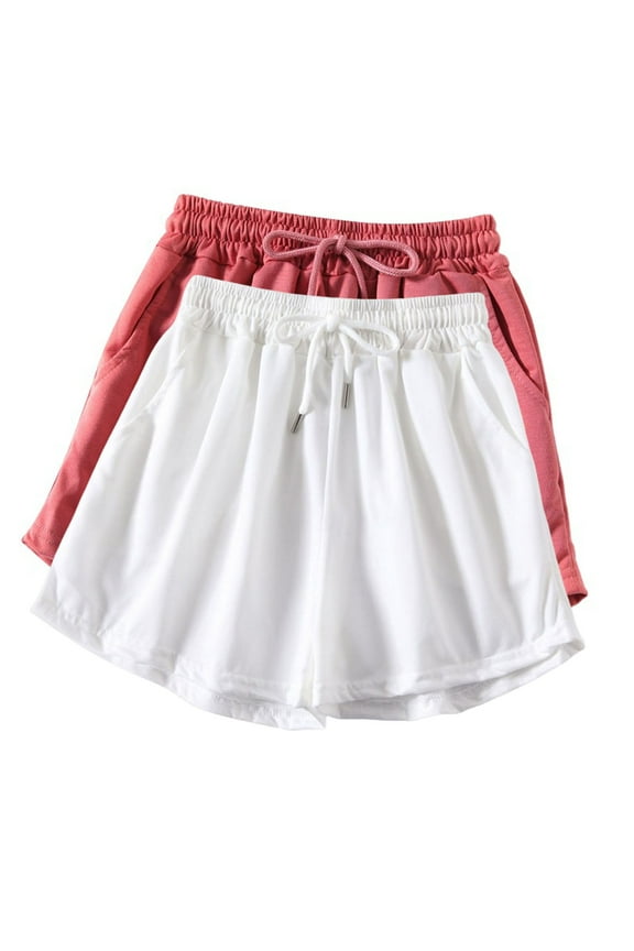 2 Pack Womens Sweat Shorts Summer Causal Jogger Sport Elastic Waist Drawstring Shorts with Pockets