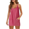 thumbnail image 1 of Aofany 2 Piece Outfits for Women Summer Vacation Casual Sexy V-Neck Spaghetti Strap Cami Tops Solid Pockets Mini Sundress with Shorts Set, 1 of 8