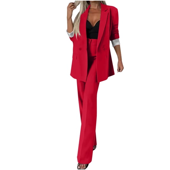 Aofany 2 Piece Outfits for Women Dressy Blazer Jackets High Waisted Wide Leg Pants Set Business Casual Office Suits