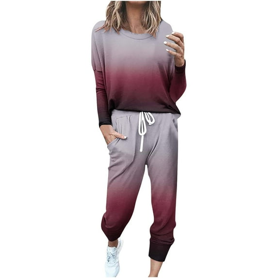 Aofany 2 Piece Outfits for Women Loose Two-piece Sets Gradient Long Sleeve Tops Casual Pants Sweatsuit