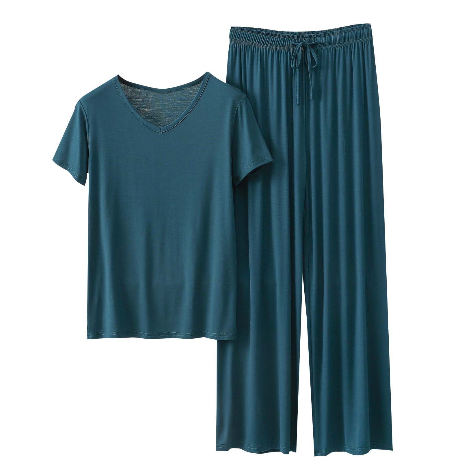 Aofany 2 Piece Women's Modal Pajama Set Summer Short Sleeve V Neck Top ...