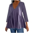 thumbnail image 1 of Aofany 2024! Women's Casual 3/4 Sleeve Tops Pleated With Layered V-neck Solid Color Loose Fit Top Blouse, 1 of 4