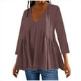 thumbnail image 1 of Aofany 2024! Women's Casual 3/4 Sleeve Tops Pleated With Layered V-neck Solid Color Loose Fit Top Blouse, 1 of 5
