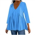 thumbnail image 1 of Aofany 2024! Women's Casual 3/4 Sleeve Tops Pleated With Layered V-neck Solid Color Loose Fit Top Blouse, 1 of 5