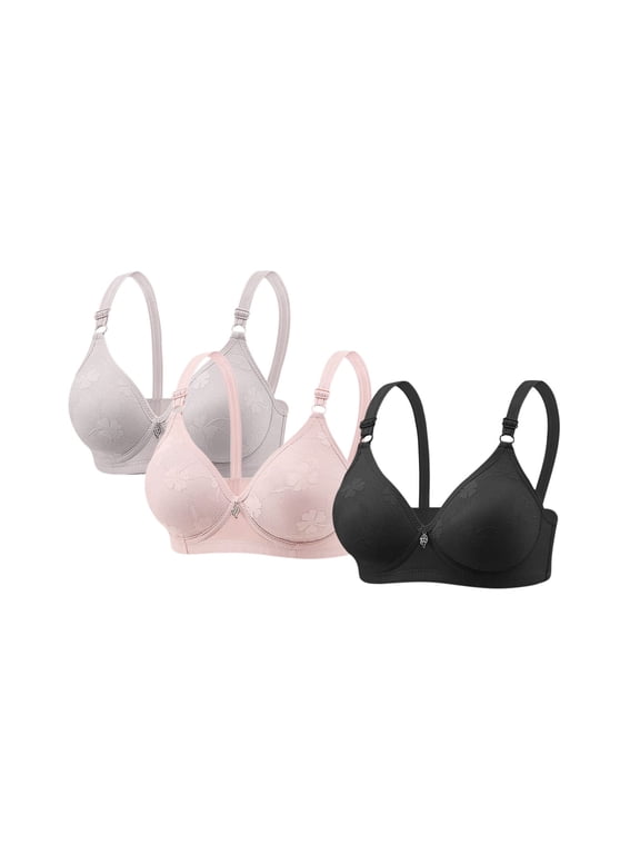 3 Pack Wireless Comfortable Bra for Women Everyday Full Coverage V Neck Bras Ladies Support Push Up Bralettes, 36B/C-46B/C