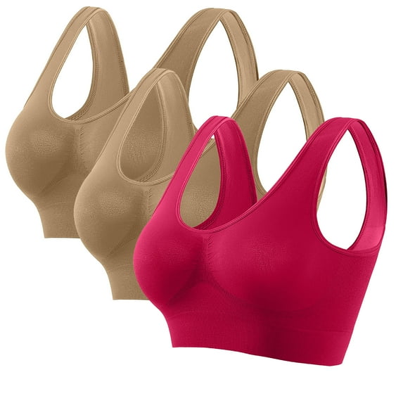 Aofany 3-Pack Women Plus Size Sports Bra Without Wire Free Push Up Bras Yoga Running Gym Underwears