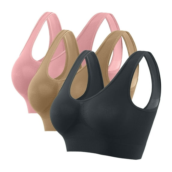 Aofany 3-Pack Women Plus Size Sports Bra Without Wire Free Push Up Bras Yoga Running Gym Underwears