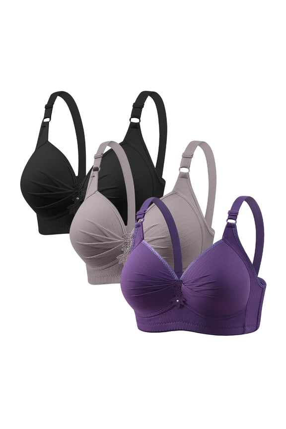 3-Packs Comfort Bras for Women No Underwire Push Up Bralette Plus Size Wire Free Full Support Bra, 36B/C-50B/C