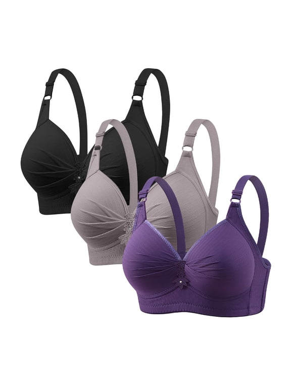 3-Packs Comfort Bras for Women No Underwire Push Up Bralette Plus Size Wire Free Full Support Bra, 36B/C-50B/C