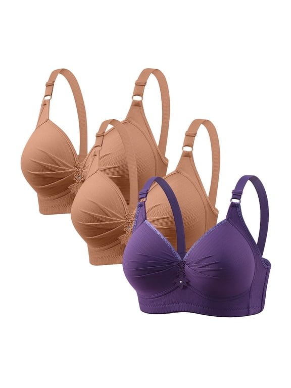 3-Packs Comfort Bras for Women No Underwire Push Up Bralette Plus Size Wire Free Full Support Bra, 36B/C-50B/C