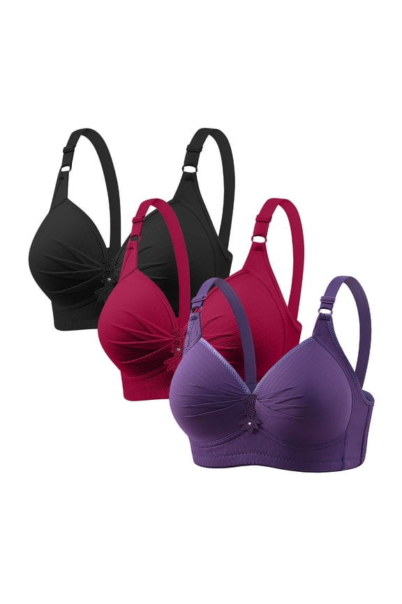3-Packs Comfort Bras for Women No Underwire Push Up Bralette Plus Size Wire Free Full Support Bra, 36B/C-50B/C