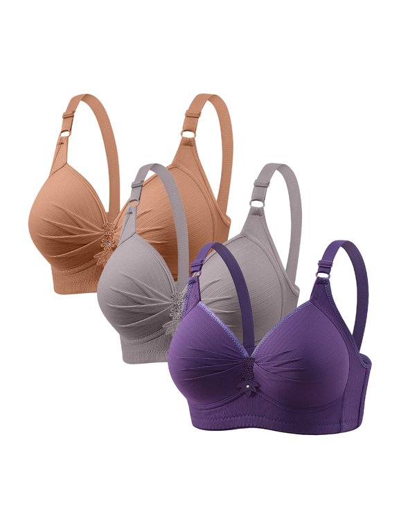 3-Packs Comfort Bras for Women No Underwire Push Up Bralette Plus Size Wire Free Full Support Bra, 36B/C-50B/C