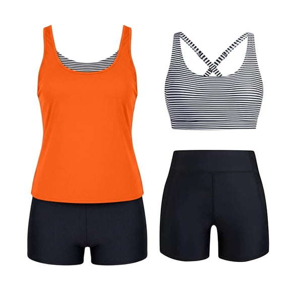 Aofany 3 Piece Tankini Swimsuits for Women Tummy Control Plus Size Bathing Suit with Boy Shorts Tank Top and Sports Bra