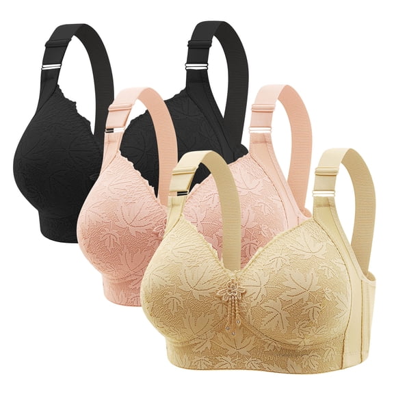 Aofany 38B/C-46B/C Bras for Women Plus Size Push Up Bras Lace Everyday Underwear Comfort No Underwire Bras, 3-Packs