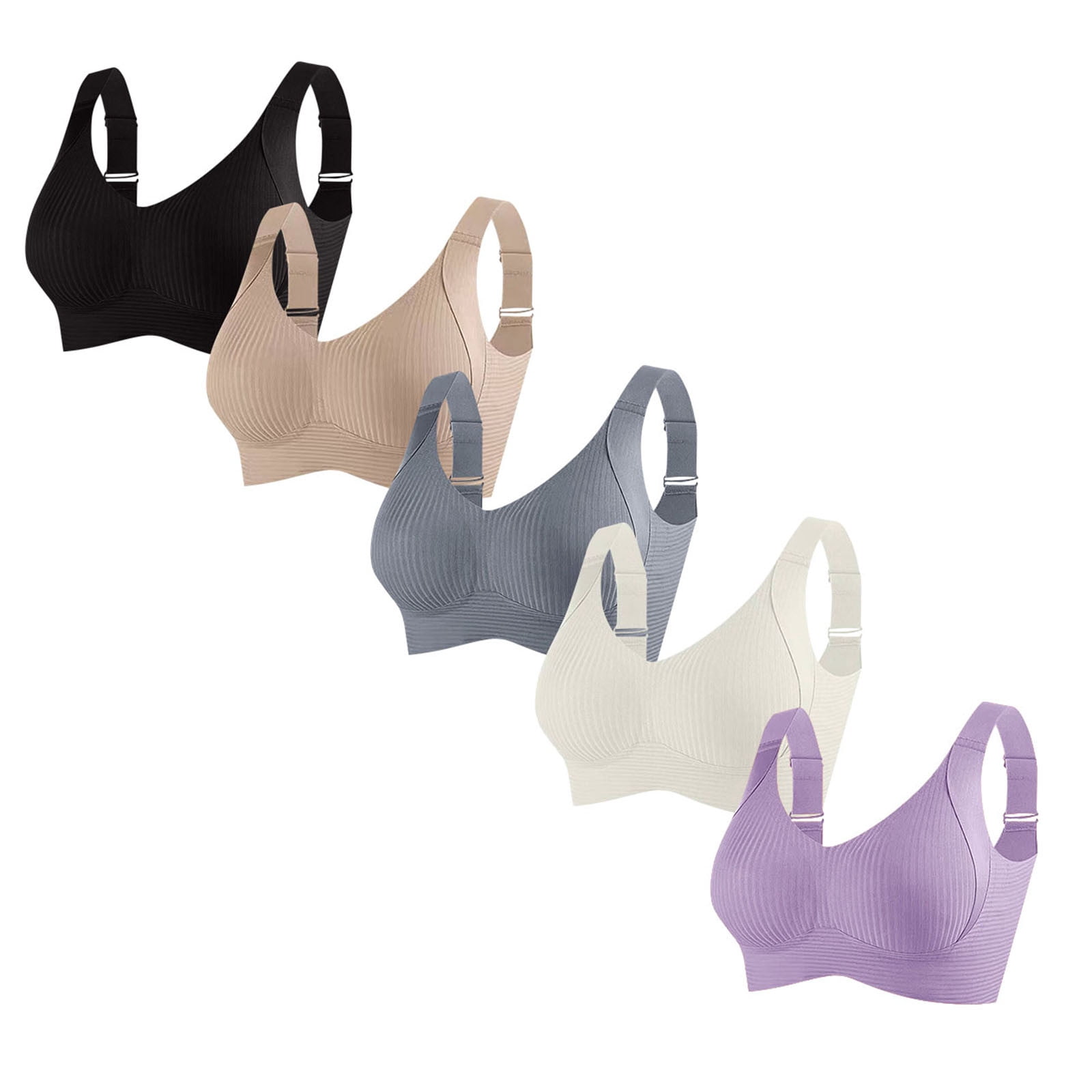 Aofany 5-Pack Lift Support Bras Wire-Free Anti-Sagging for Women, Womens Seamless Comfort No Underwire Push Up Everyday Bras, 34-44B/C