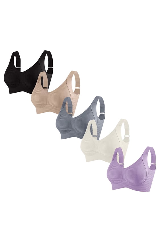 5-Pack Lift Support Bras Wire-Free Anti-Sagging for Women, Womens Seamless Comfort No Underwire Push Up Everyday Bras, 34-44B/C