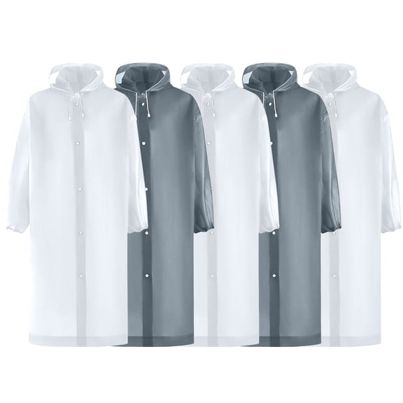 Aofany 5 Pack Raincoats for Adults Reusable, EVA Rain Ponchos Lightweight Rain Coat Waterproof Rain Gear for Men and Women