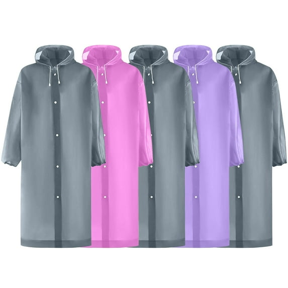 Aofany 5 Pack Raincoats for Adults Reusable, EVA Rain Ponchos Lightweight Rain Coat Waterproof Rain Gear for Men and Women