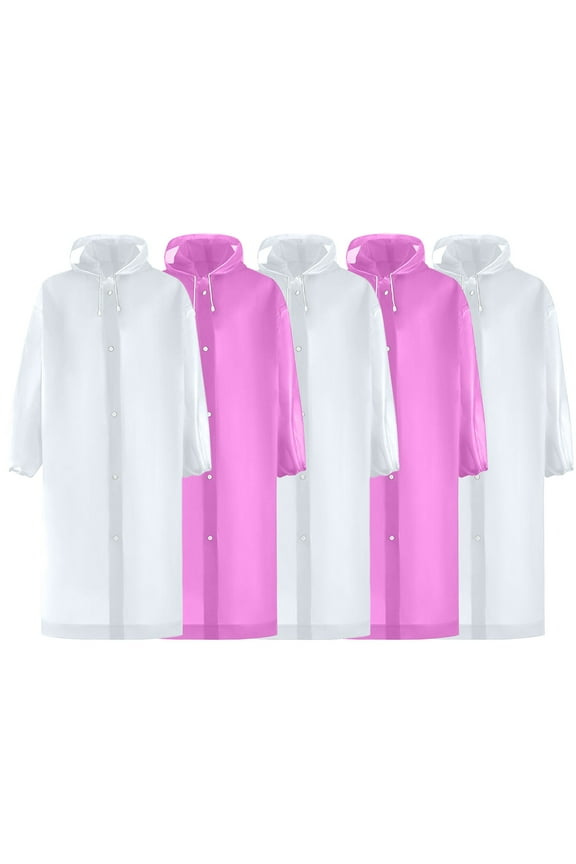 5 Pack Raincoats for Adults Reusable, EVA Rain Ponchos Lightweight Rain Coat Waterproof Rain Gear for Men and Women