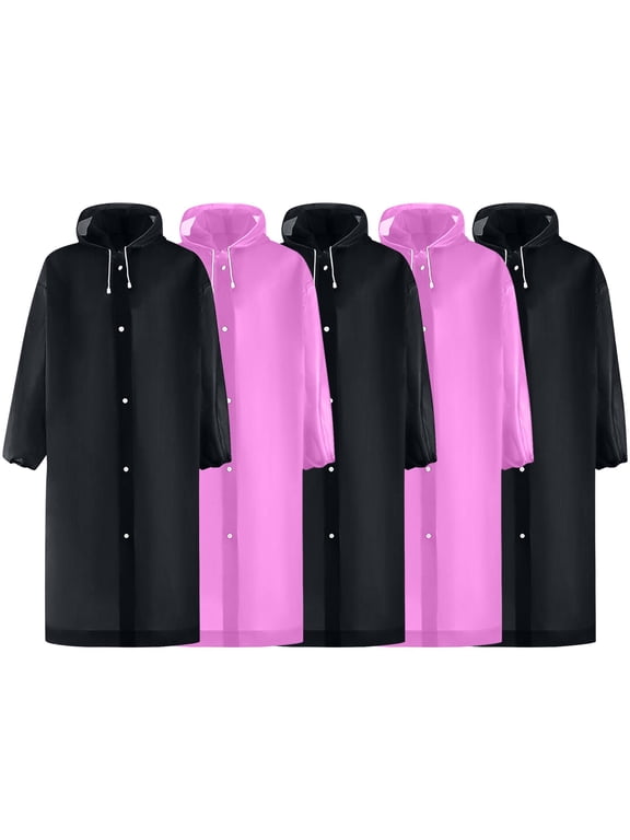 5 Pack Raincoats for Adults Reusable, EVA Rain Ponchos Lightweight Rain Coat Waterproof Rain Gear for Men and Women