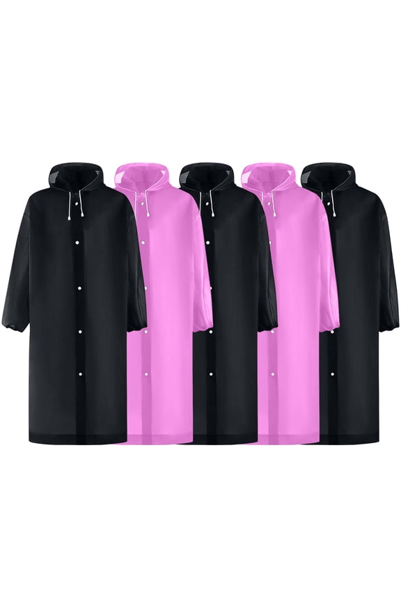 5 Pack Raincoats for Adults Reusable, EVA Rain Ponchos Lightweight Rain Coat Waterproof Rain Gear for Men and Women