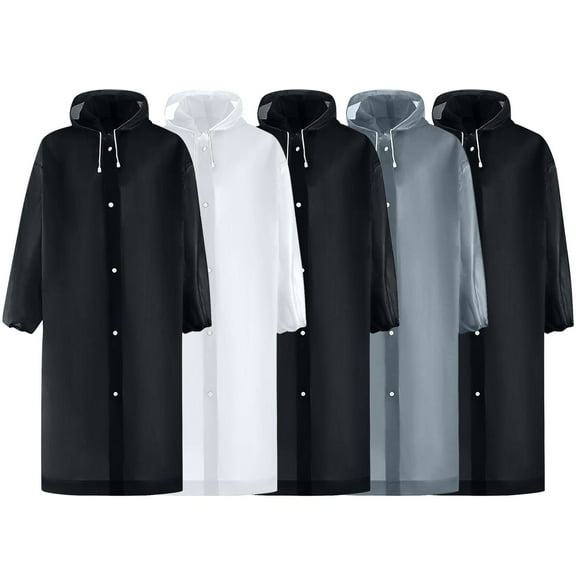 Aofany 5 Pack Raincoats for Adults Reusable, EVA Rain Ponchos Lightweight Rain Coat Waterproof Rain Gear for Men and Women